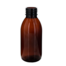 Frasco, 28/410, 150 ml, marrón, cilíndrica, PET, 21 g - para tapa a prueba de manipulaciones/CRC.