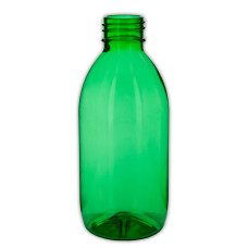 Frasco, 28/410, 250 ml, verde, cilíndrica, PET, 21 g - para tapa a prueba de manipulaciones/CRC.