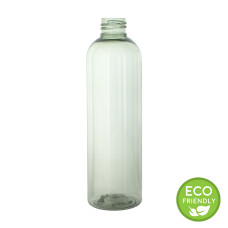 Frasco, 24/410, 250 ml, de rosca, transparente, redonda Boston, PET reciclado Frasco, 24/410, 250 ml, de rosca, transparente, redonda Boston, PET reciclado